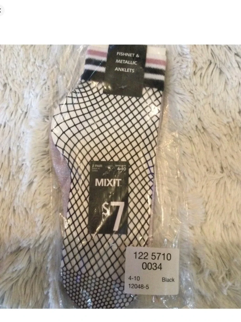 Mixit Anklet Socks 2-Pack | Black Fishnet + Light Purple Shimmer